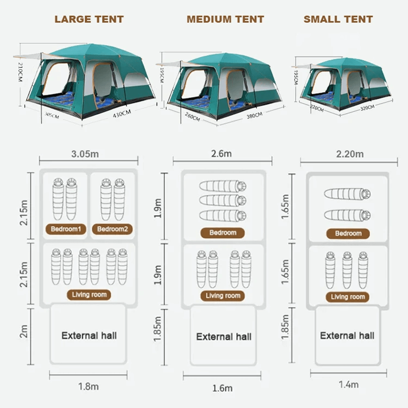 CAMPBLOOM - Campingtält med stort utrymme PU >3000mm 3-10 ppl