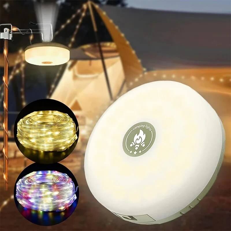 Nordlyx – Uppladdningsbar 4-i-1 LED-lampa med Ljusslinga | Mångsidig Belysning för Camping och Trädgård