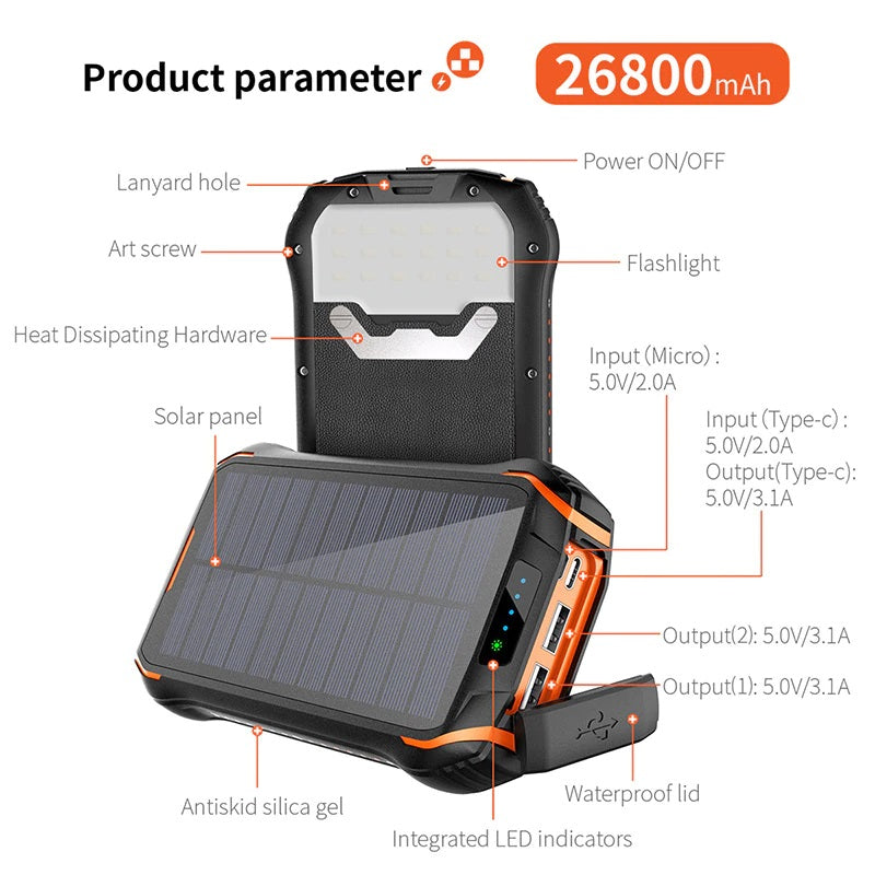 MARENGO - 26 800mAh Solar Power Bank - Compass Nature